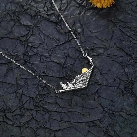 New 3D Mountain Range Eagle Artisan Southwestern Sterling Silver Forest Necklace - Picture 17 of 17